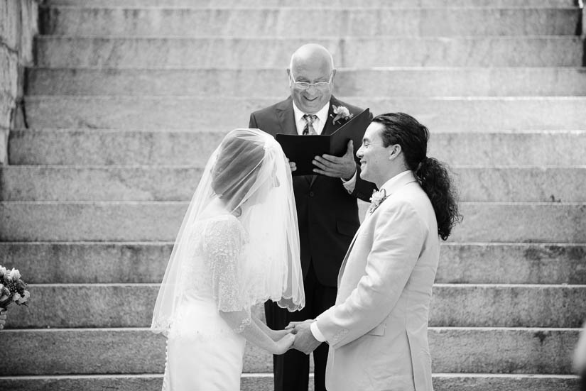 bride and groom laughing during wedding at patapsco female institute