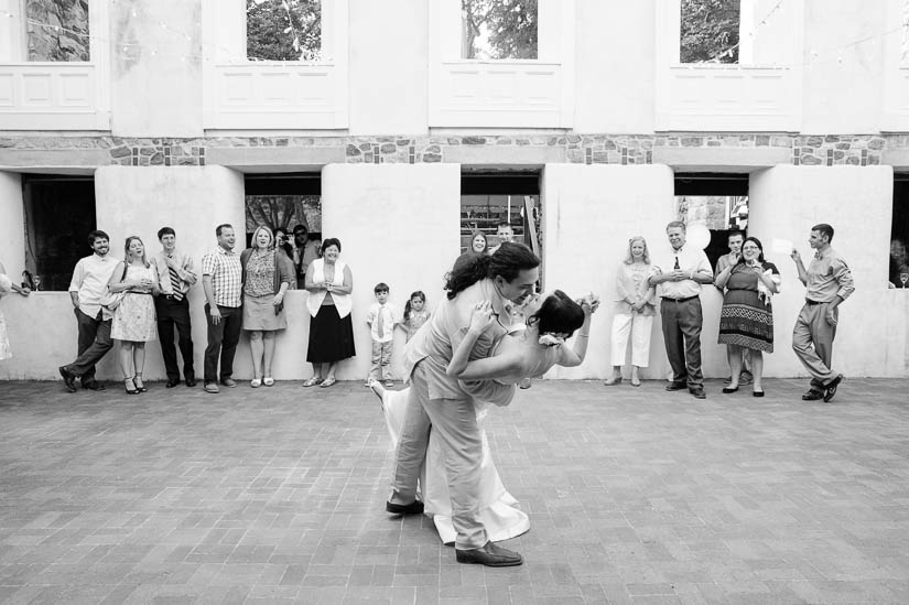 big dip during first dance at patapsco female institute wedding