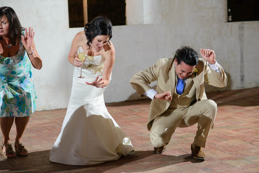 bride and groom boogeying down at patapsco female institute wedding