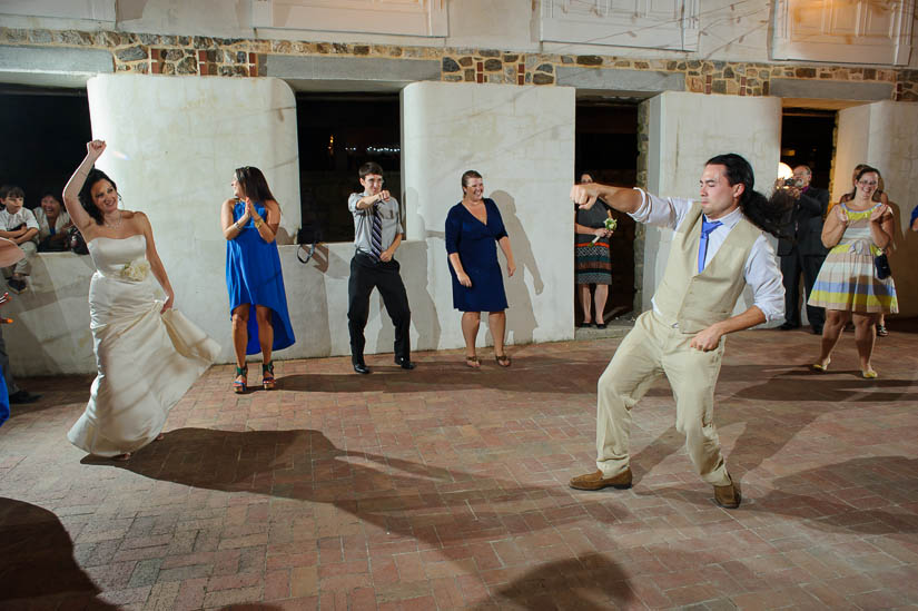 groom dancing in the middle of the circle at patapsco female institute wedding