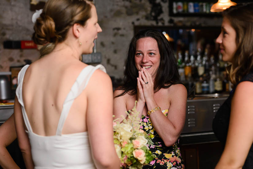 guests talking at american ice co wedding