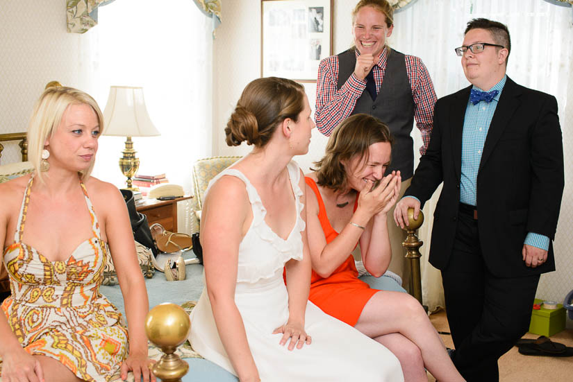 bride and her sisters getting ready