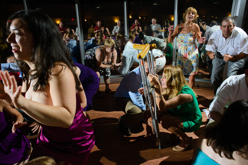 dancing with crutches at the woodlands at algonkian wedding