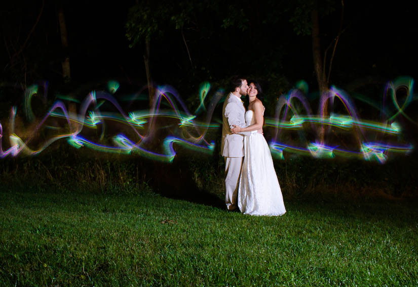outdoor light painting portrait with glow sticks wedding